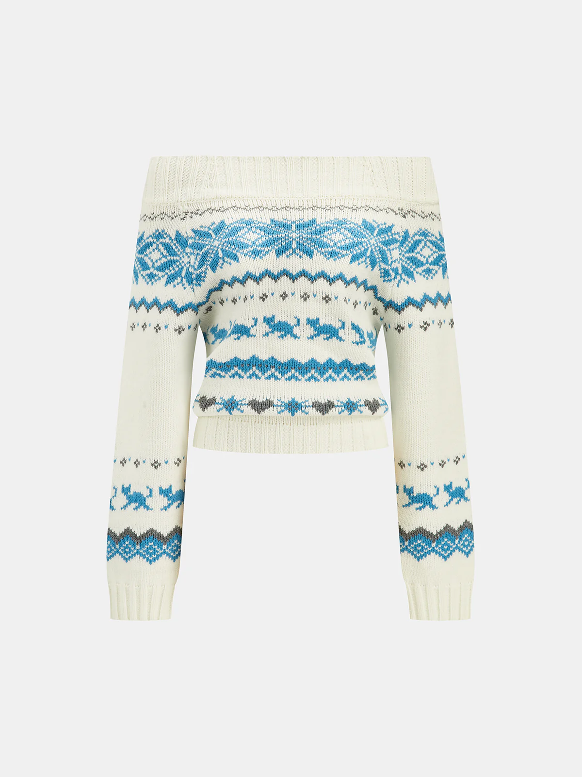 Off-Shoulder Fair Isle Sweater - Wholesalesil