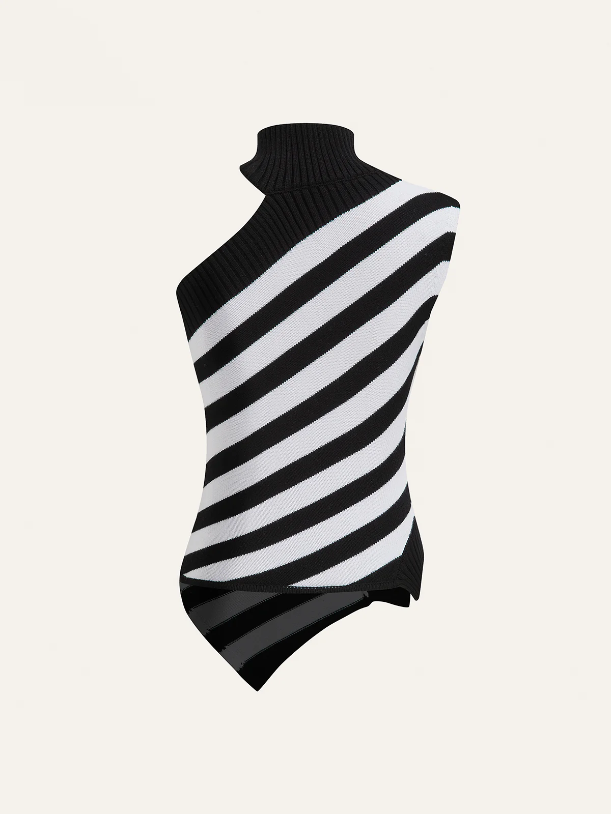 Striped Asymmetric Mock Neck Sweater Vest - Wholesalesil