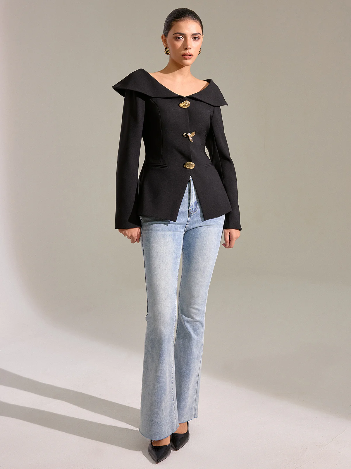 Large Lapel Off-Shoulder Blazer - Wholesalesil