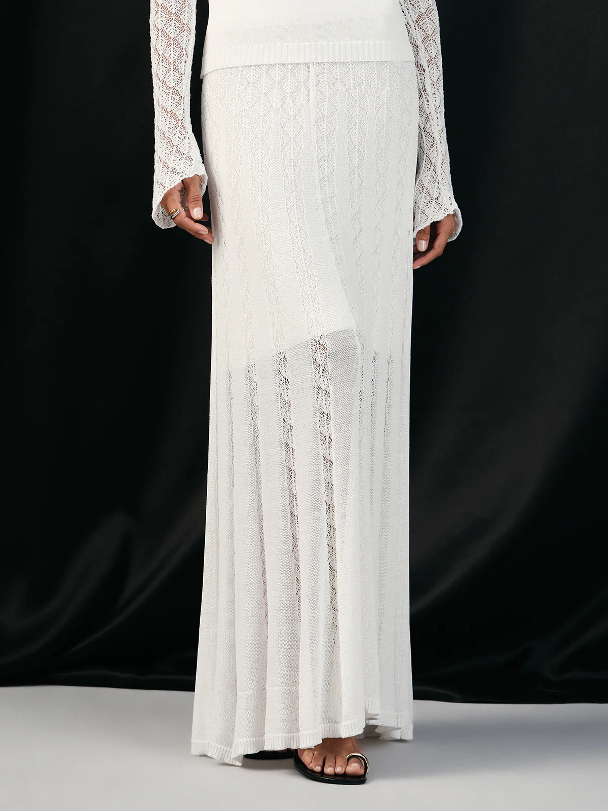 Lace Paneled Knit Maxi Skirt - Wholesalesil