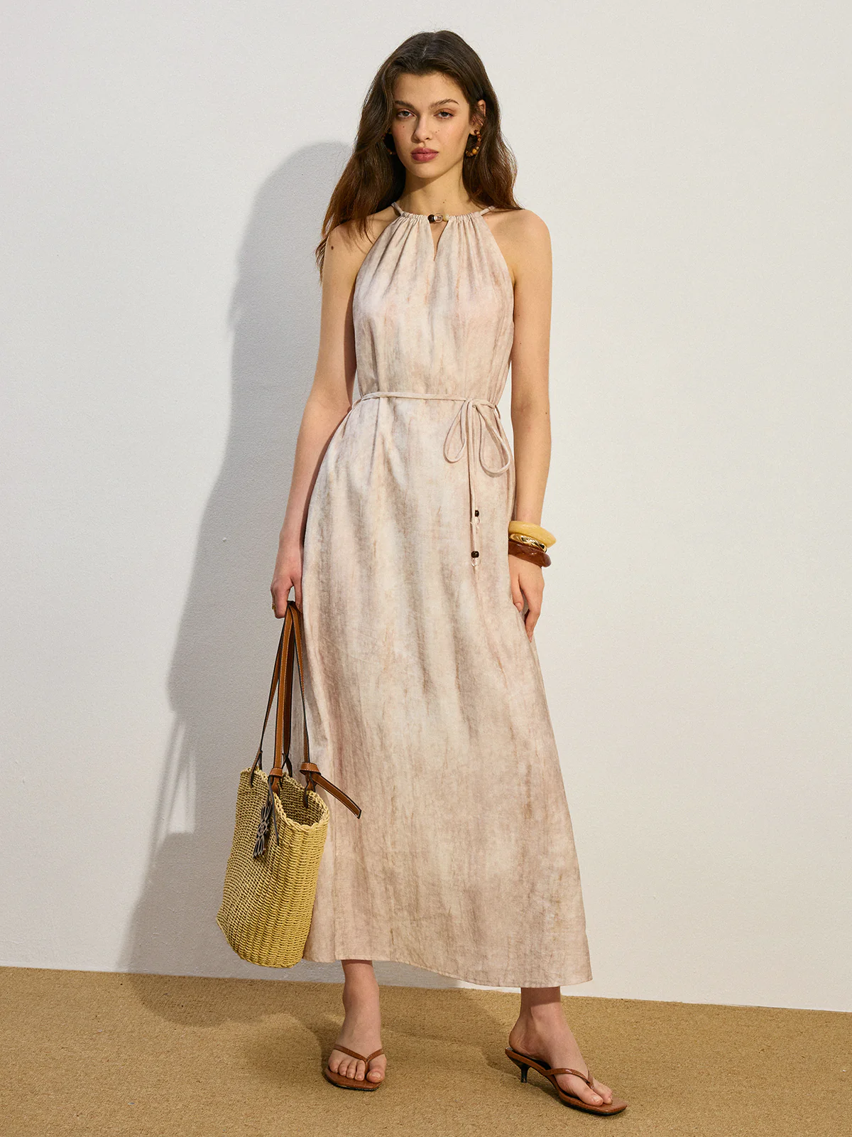 Pocketed Tied Maxi Dress - Wholesalesil