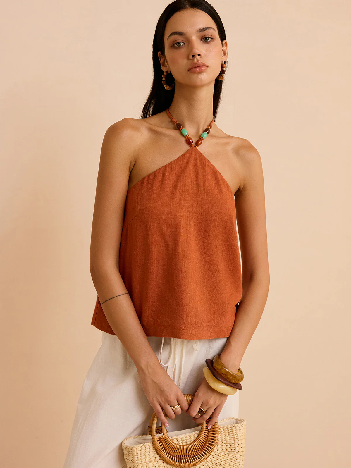 Linen & Cotton Halter Top - Wholesalesil