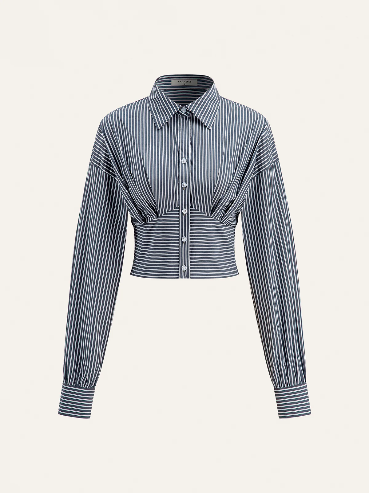 Striped Cinched Waist Cropped Shirt - Wholesalesil