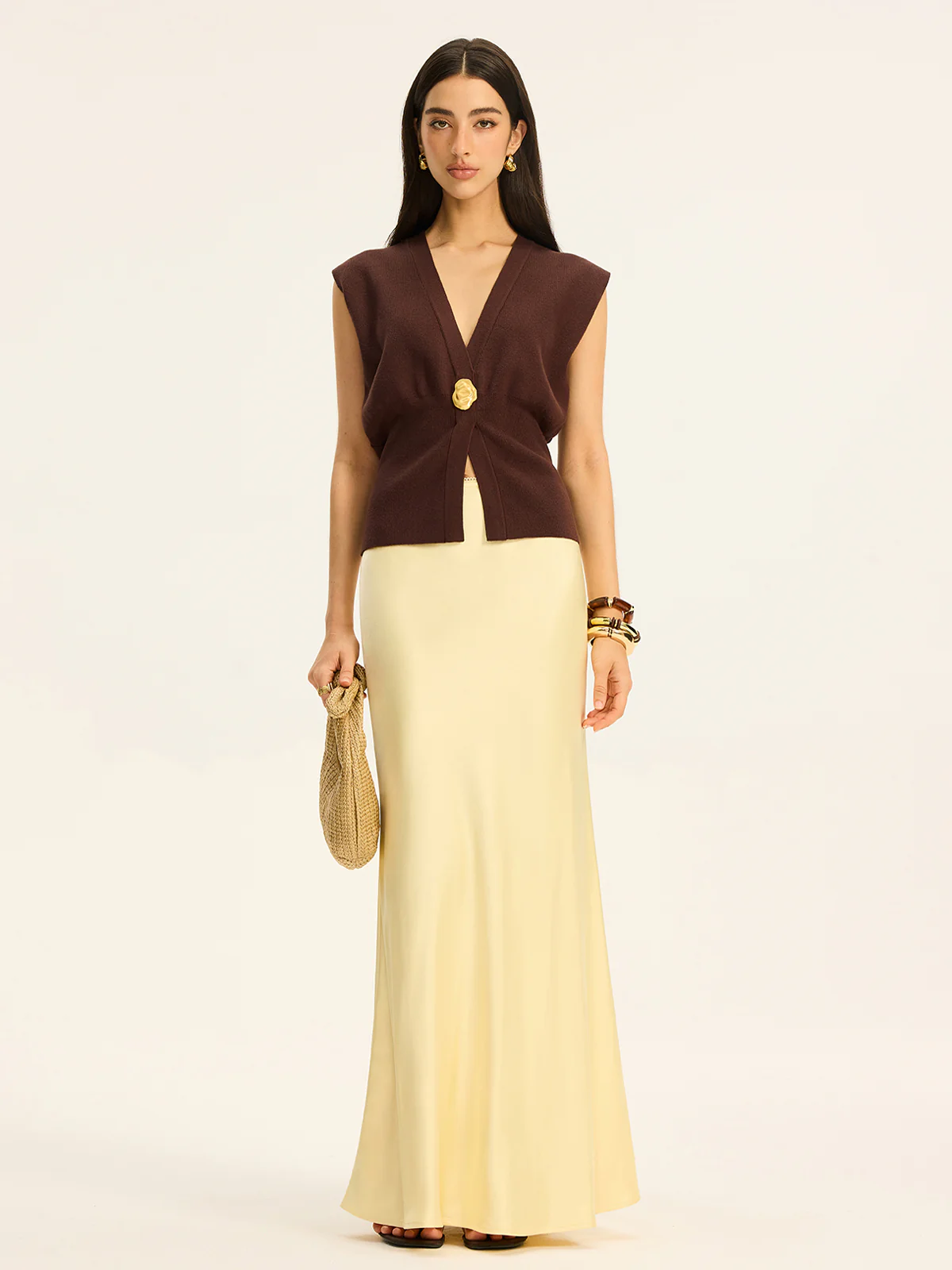 Satin Maxi Skirt with Lace Waistband - Wholesalesil