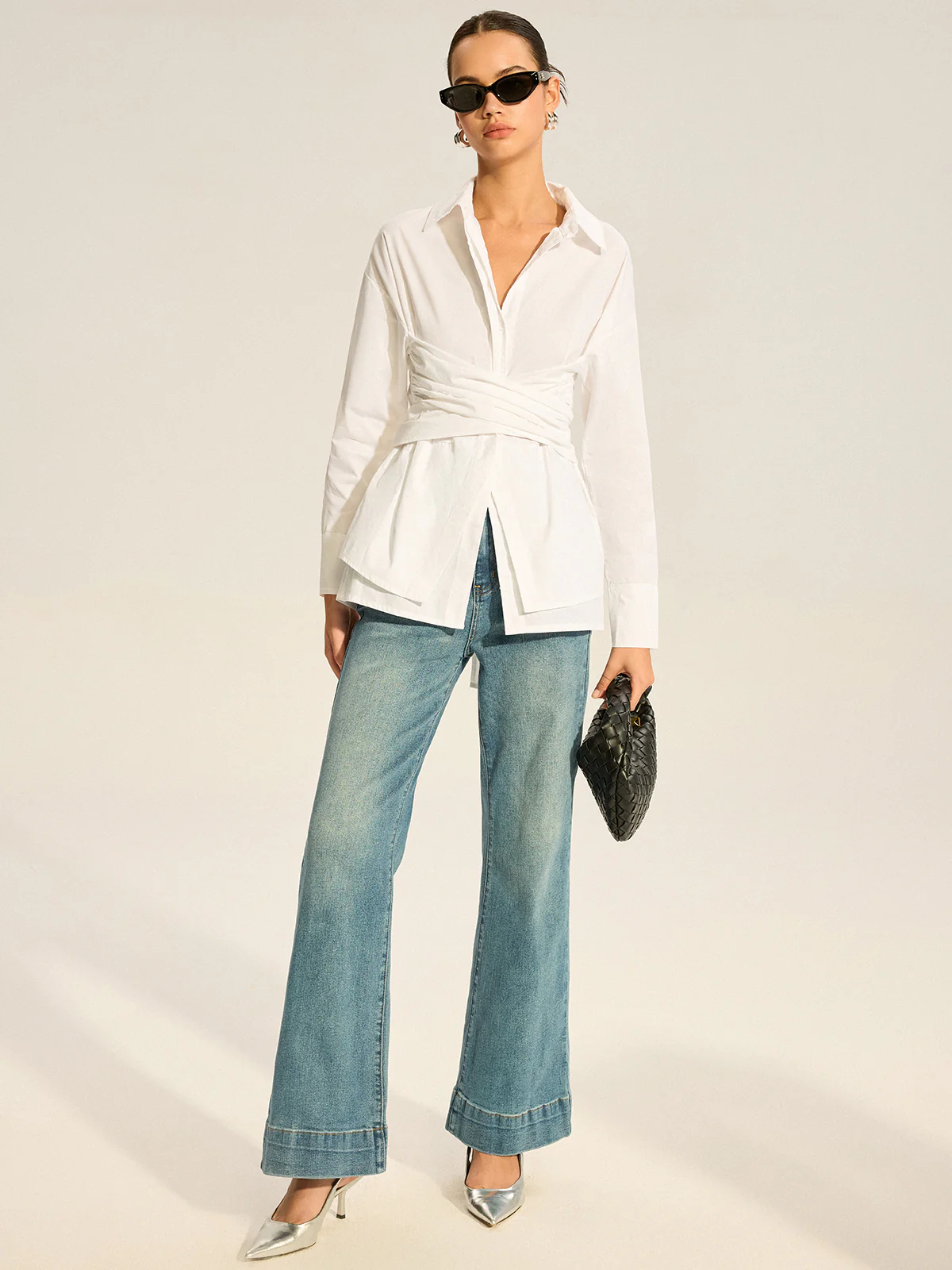 Back Bow Long-Sleeve Shirt - Wholesalesil