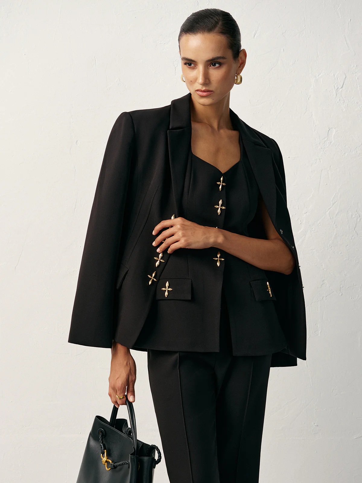 Cross-Shaped Button Blazer - Wholesalesil