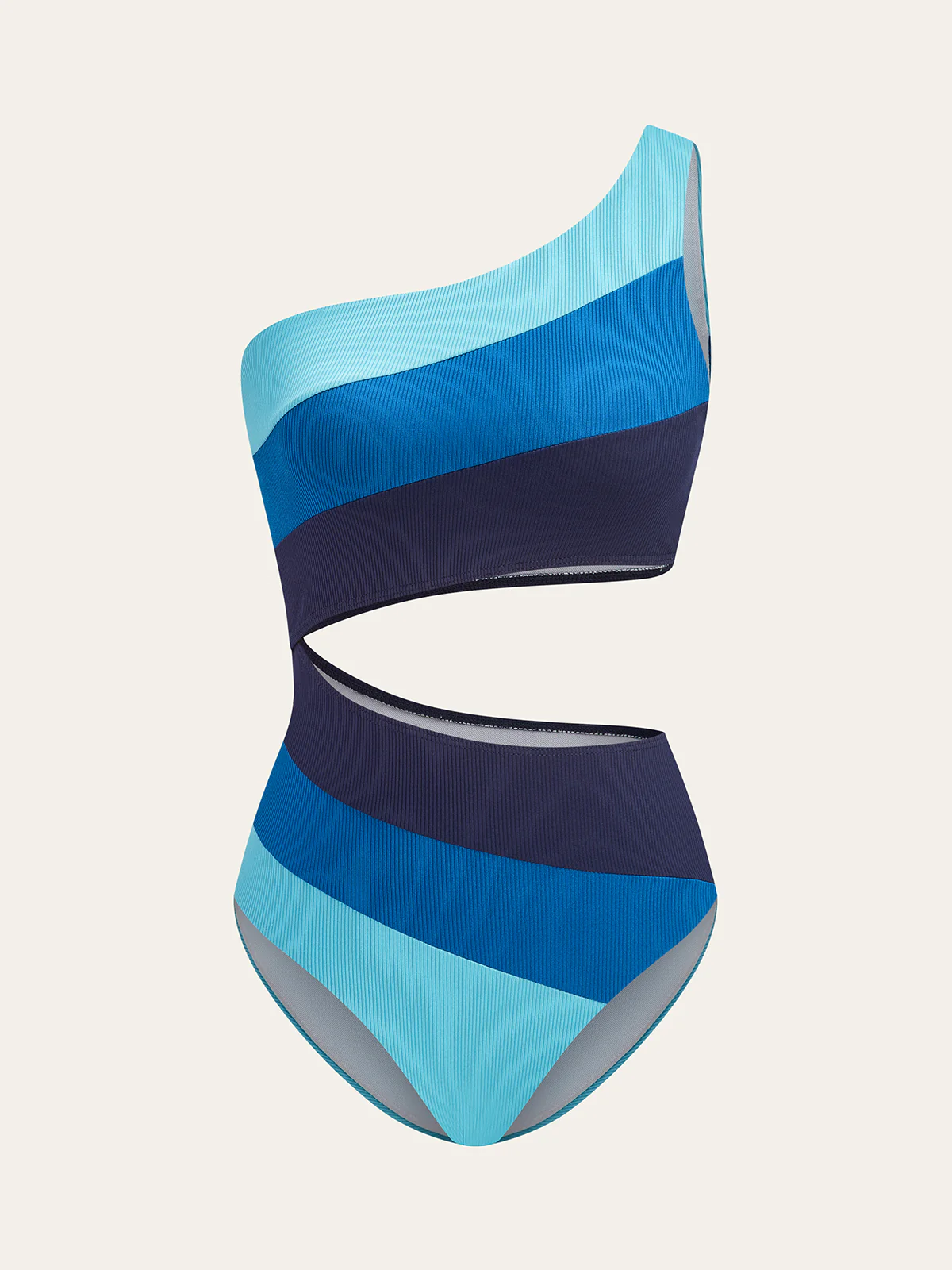 Asymmetrical Striped One-Shoulder Swimsuit - Wholesalesil