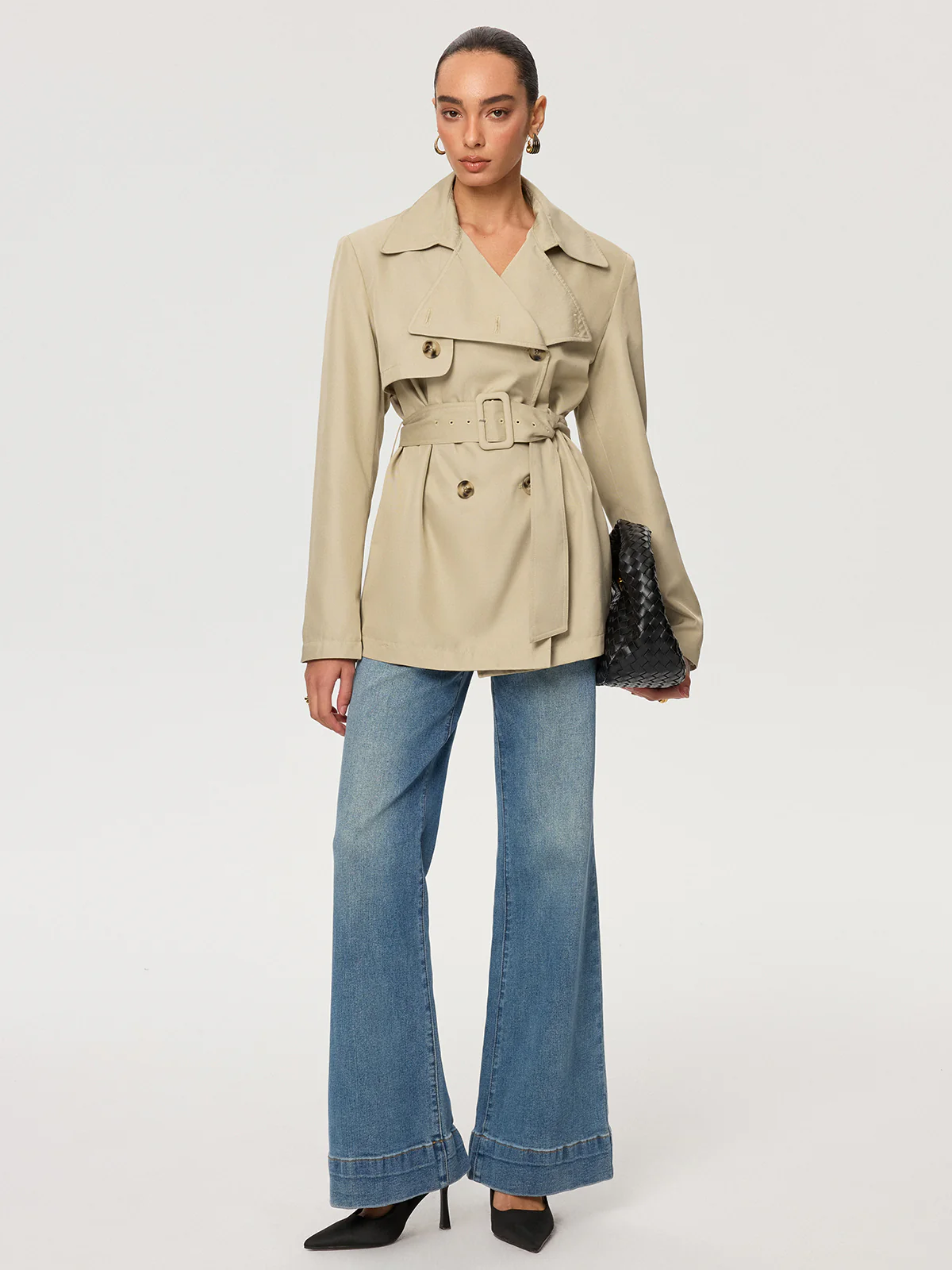Double-Breasted Belted Trench Coat - Wholesalesil