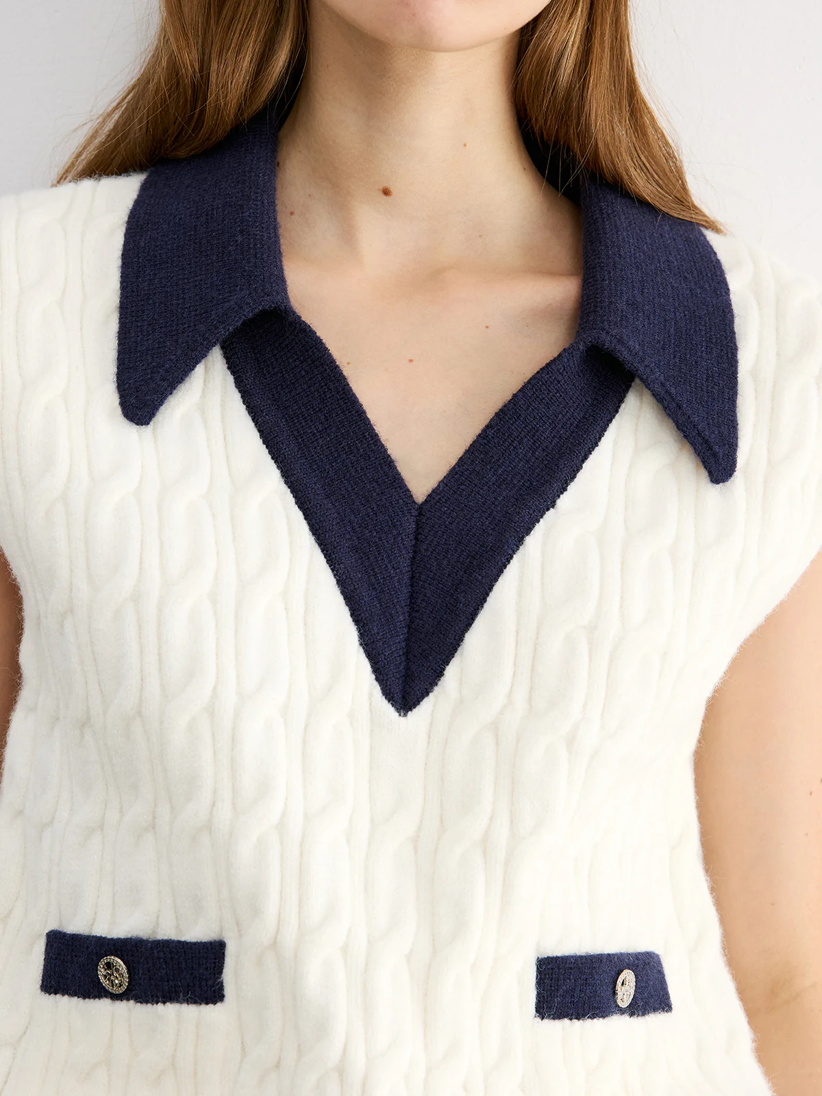 Collared Colorblock Knit Tank Top - Wholesalesil
