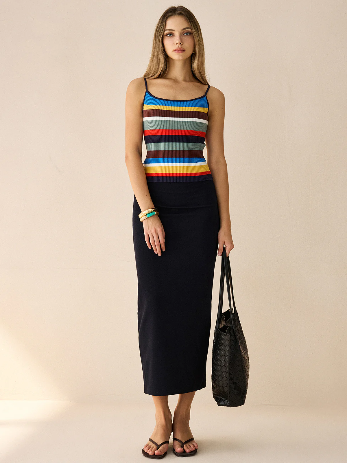 Colorful Striped Ribbed Knit Cami Top - Wholesalesil