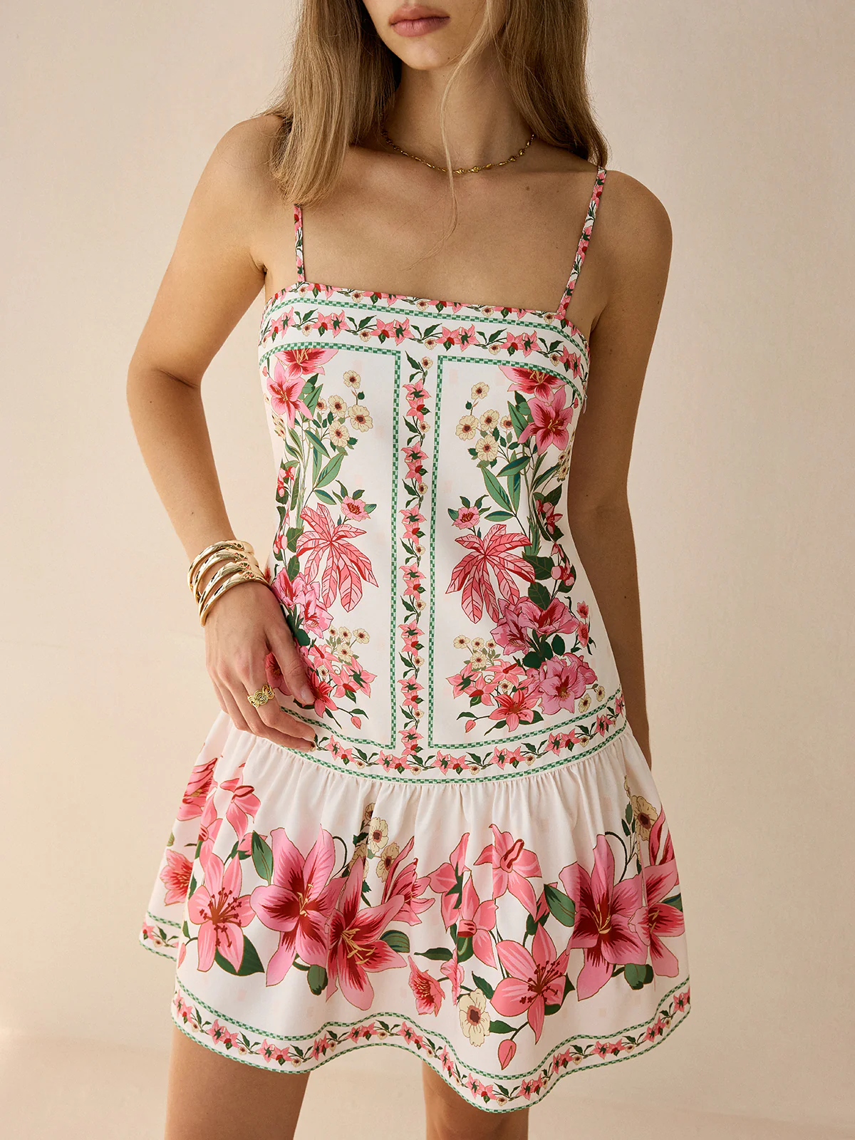 Floral Print Spaghetti Strap Mini Dress - Wholesalesil