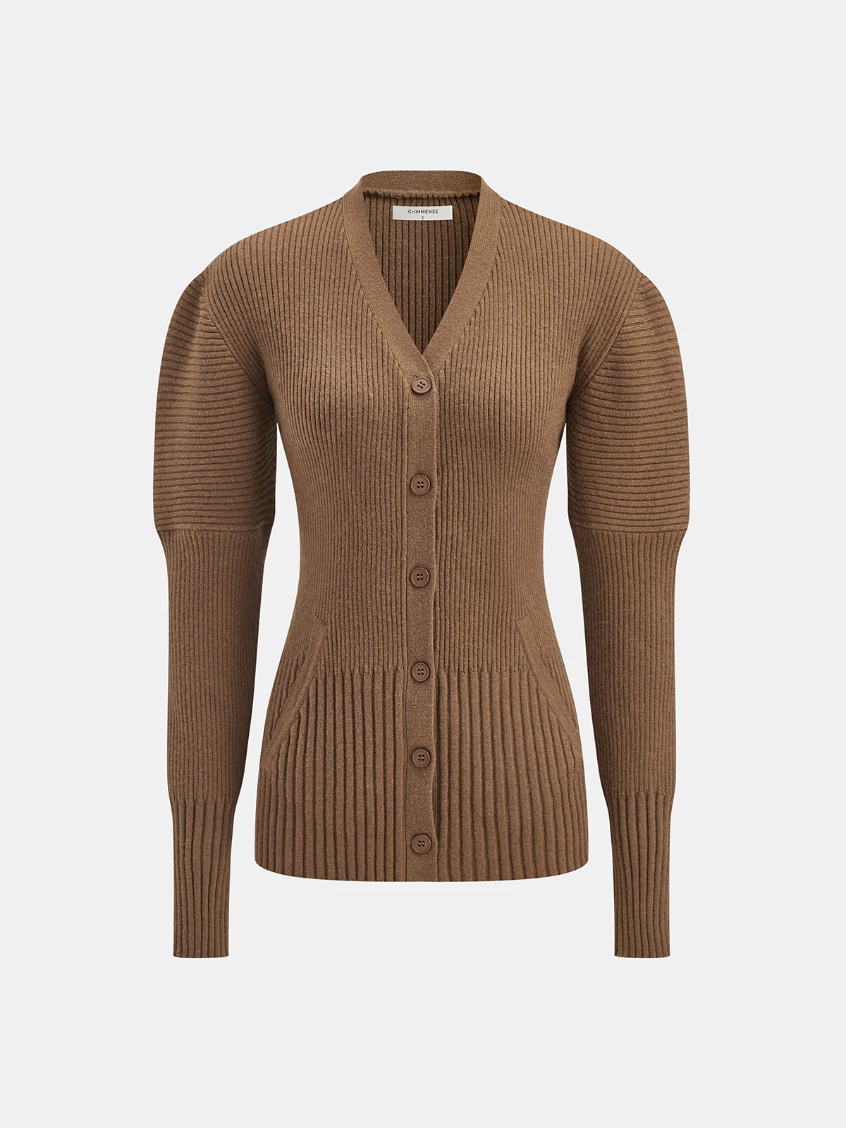 Puff Sleeve Ribbed V-Neck Cardigan - Wholesalesil