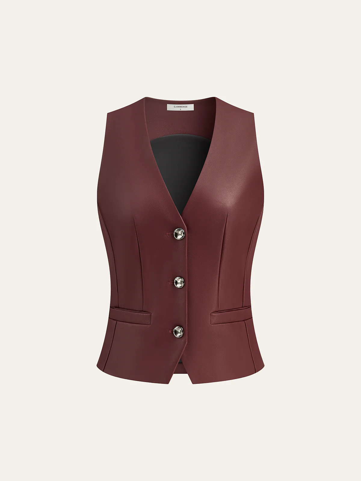Faux Leather Metal Button Vest - Wholesalesil