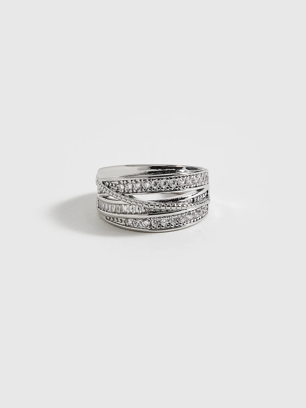 Layered Adjustable Ring with Rhinestones - Wholesalesil