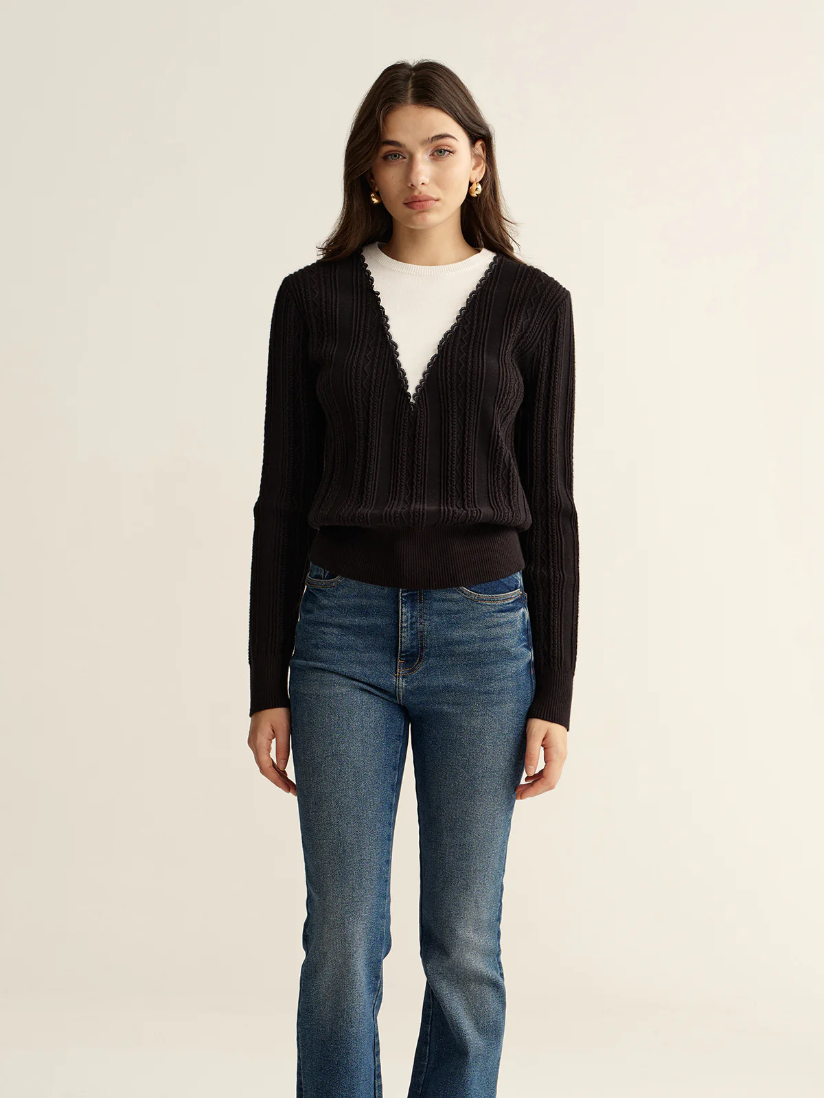 2 in 1 Lace Trim Two-Tone Sweater - Wholesalesil