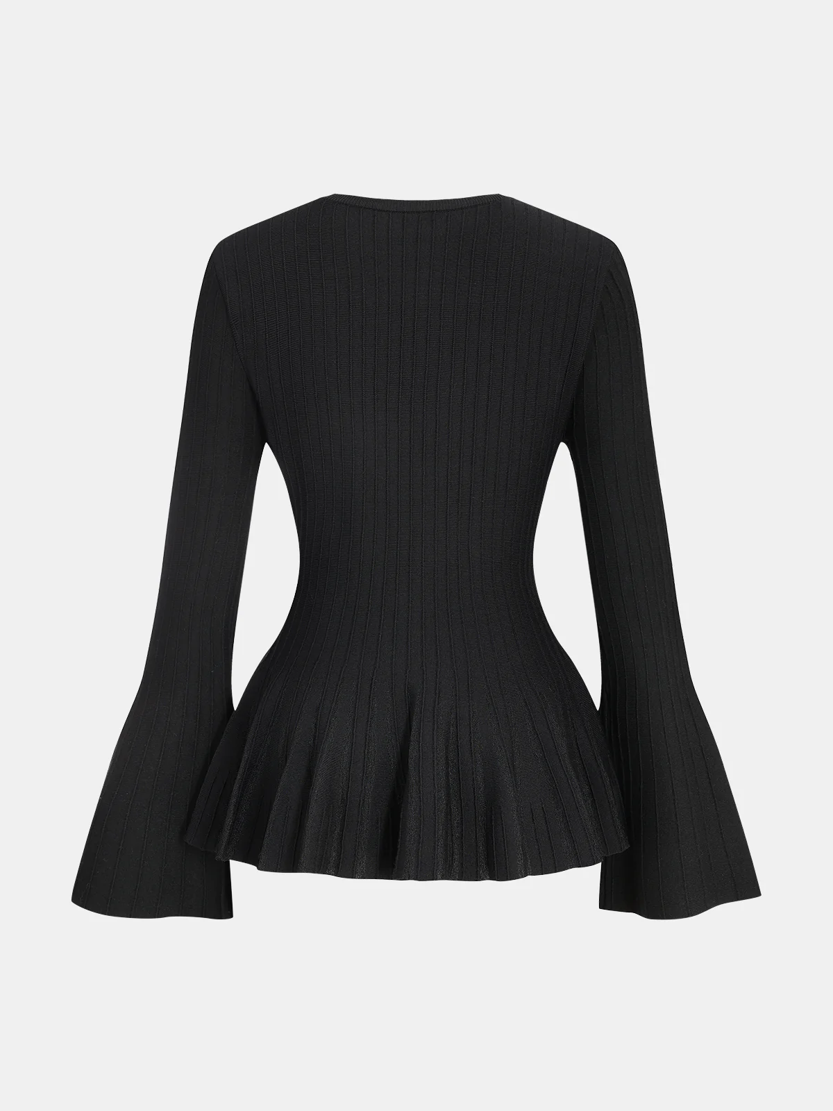 Flared Sleeve Peplum Knit Top - Wholesalesil