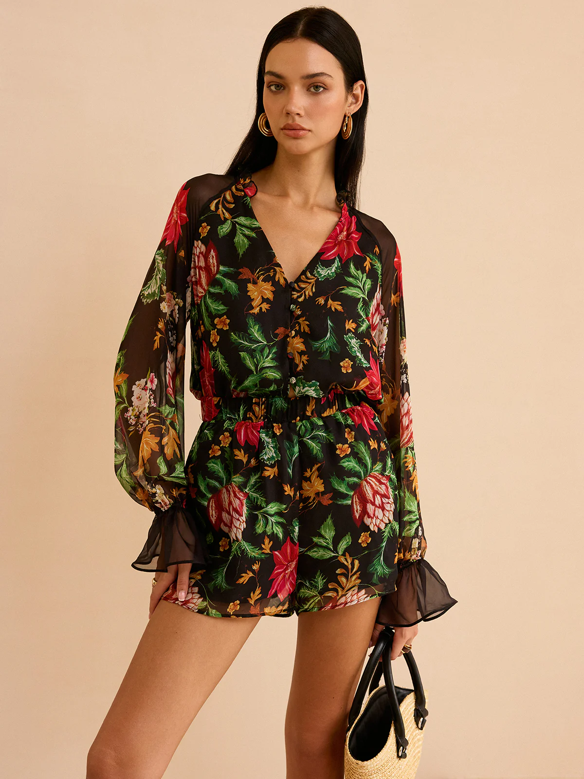 Chiffon Floral Print Elastic Waist Shorts - Wholesalesil