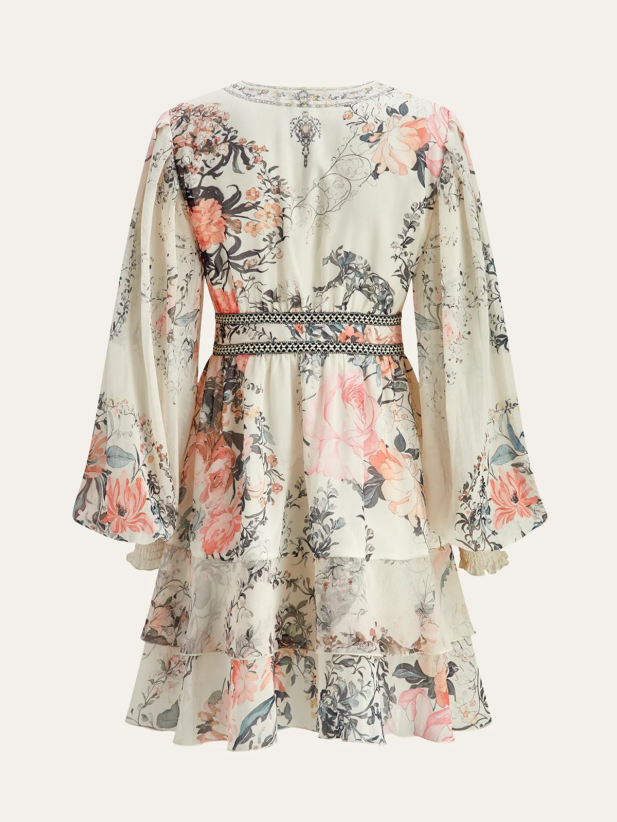 Semi-Sheer Floral Print Chiffon Tiered Dress - Wholesalesil