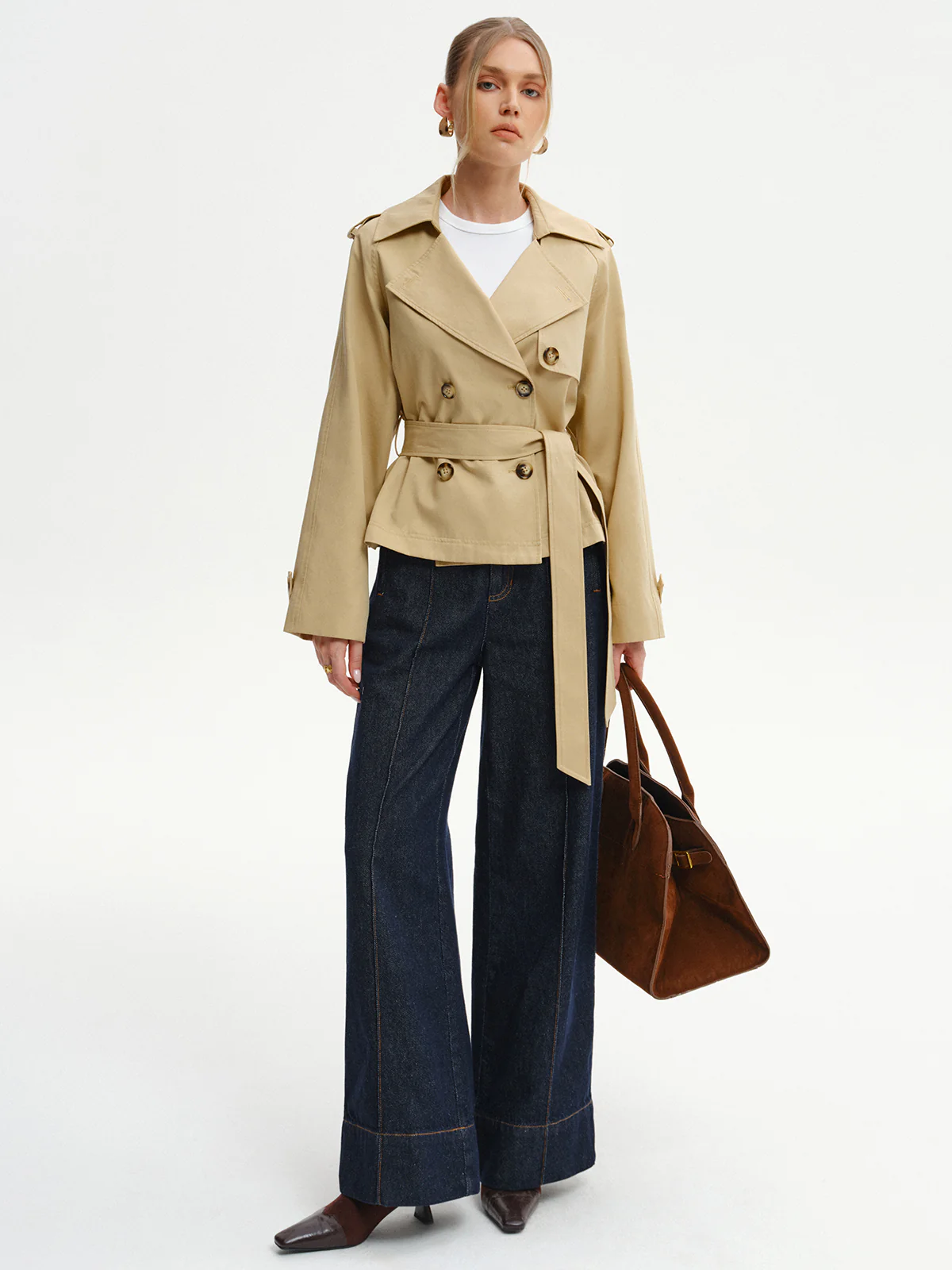 Double-Breasted Belted Trench Coat - Wholesalesil