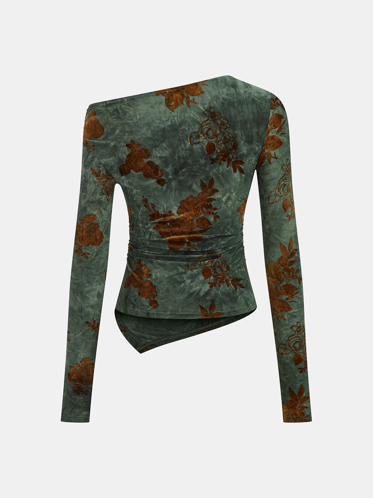 Floral Asymmetric Ruffle Long Sleeve Top - Wholesalesil