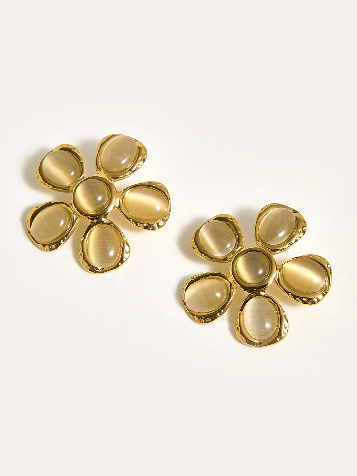 Cat-Eye Stone Flower Earrings - Wholesalesil