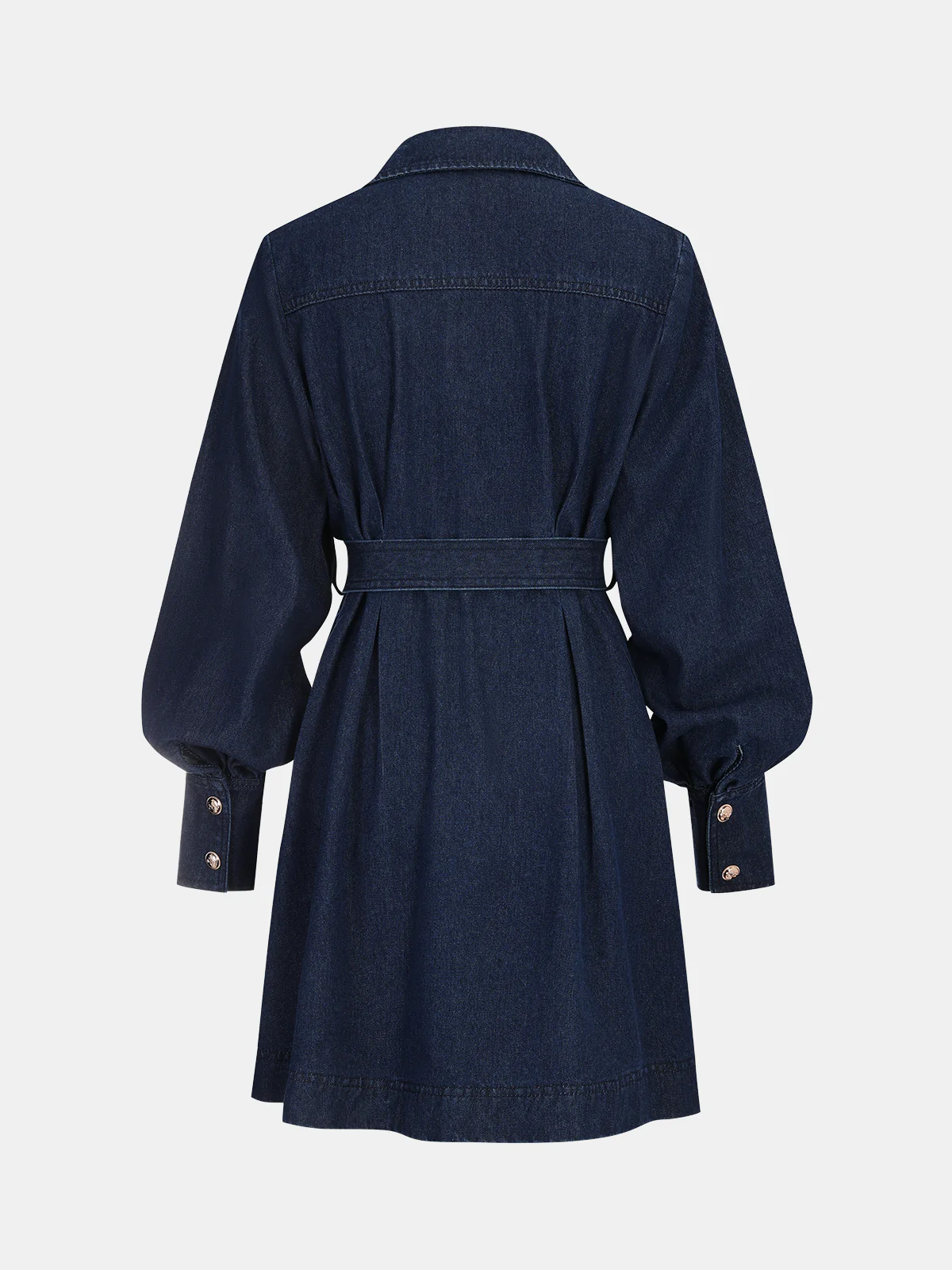 Belted Button-Front Denim Shirt Dress - Wholesalesil