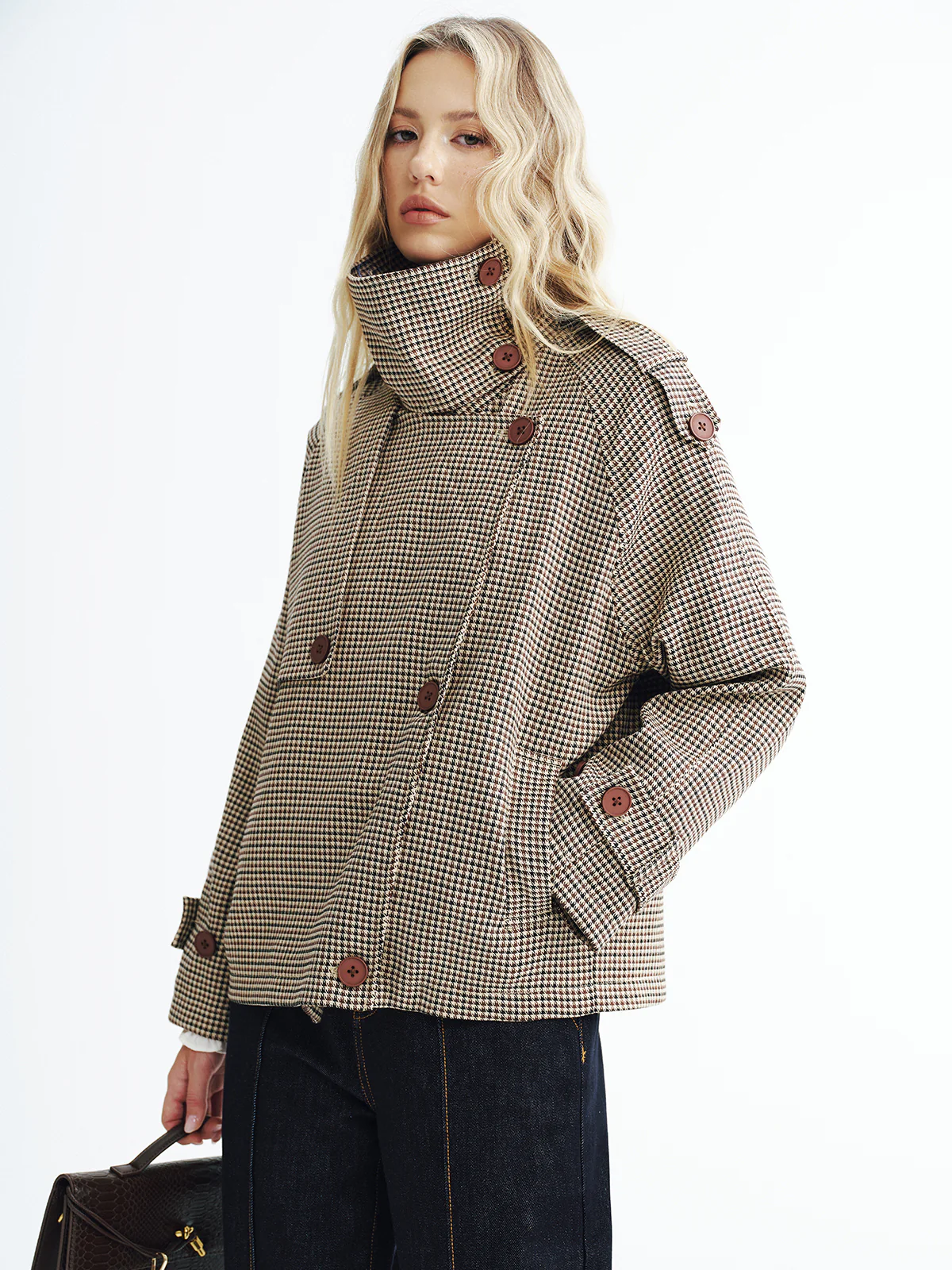 Vintage Plaid Cropped Trench Coat - Wholesalesil