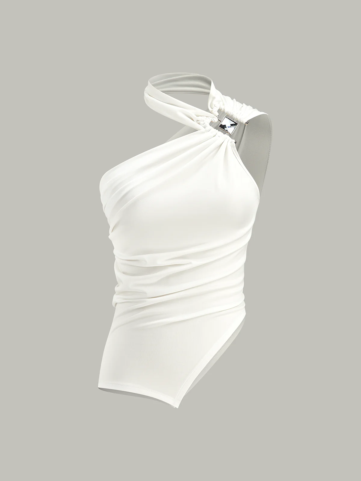 Asymmetrical Halter Neck Ruched Top - Wholesalesil