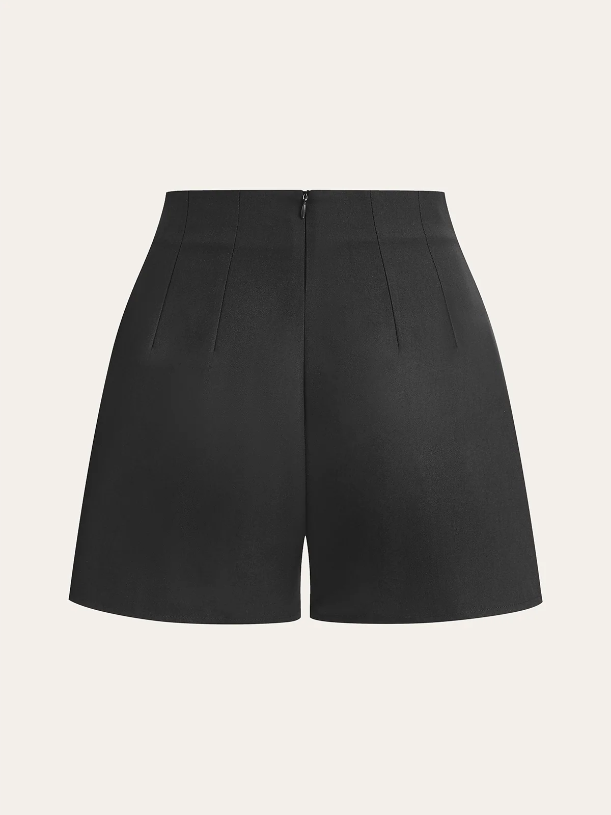 Mid-Waisted Pleated Shorts with Metal Button - Wholesalesil