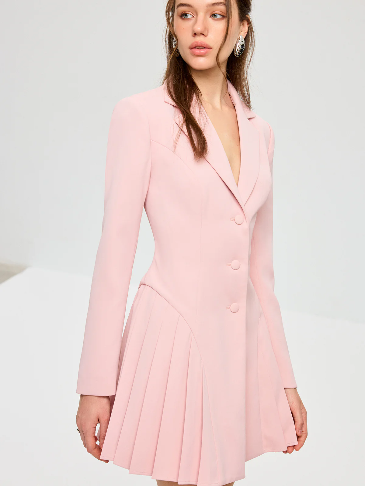 Pleated Fitted Blazer Dress - Wholesalesil