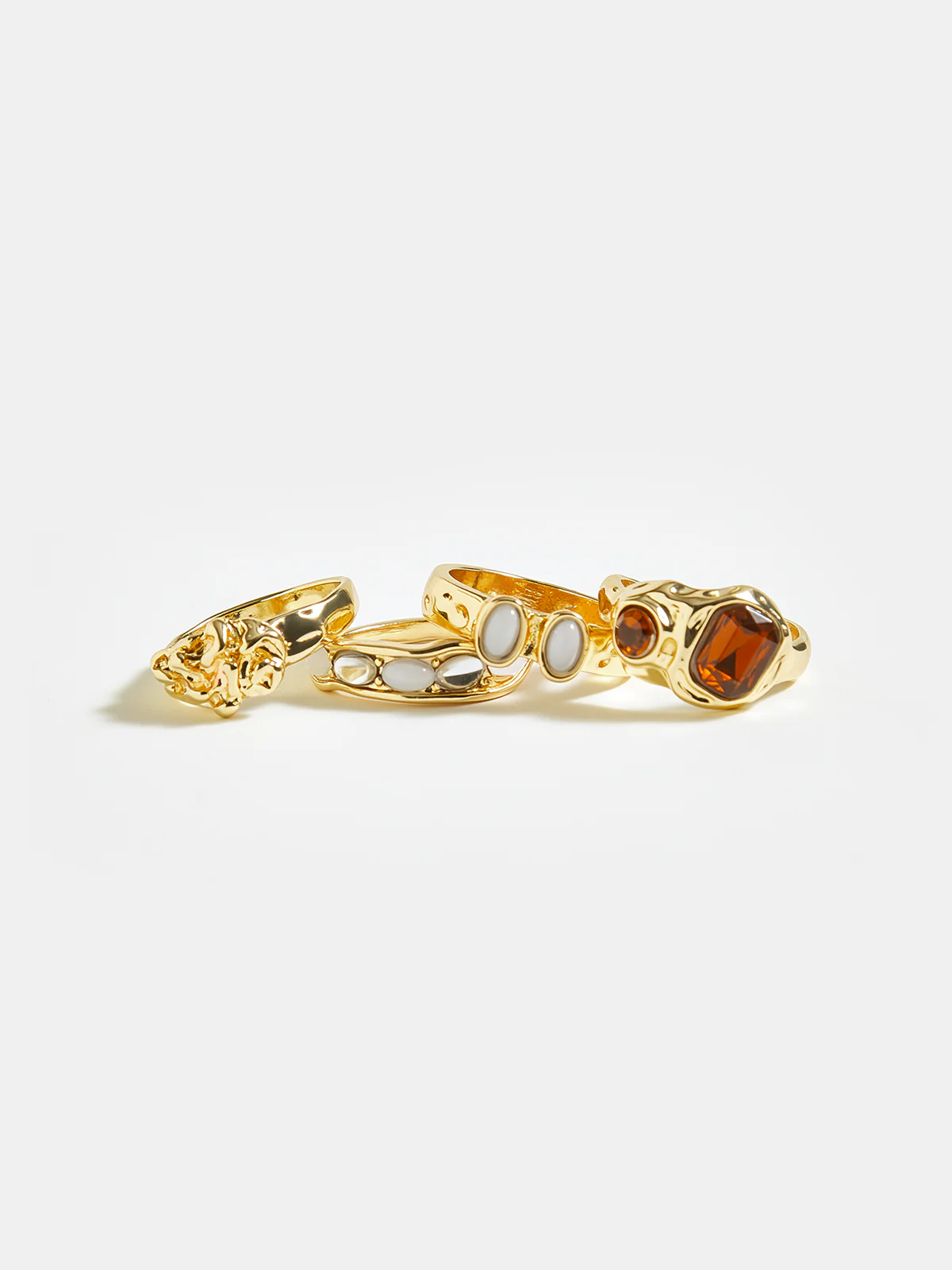 4pcs Gemstone Golden Ring Set - Wholesalesil