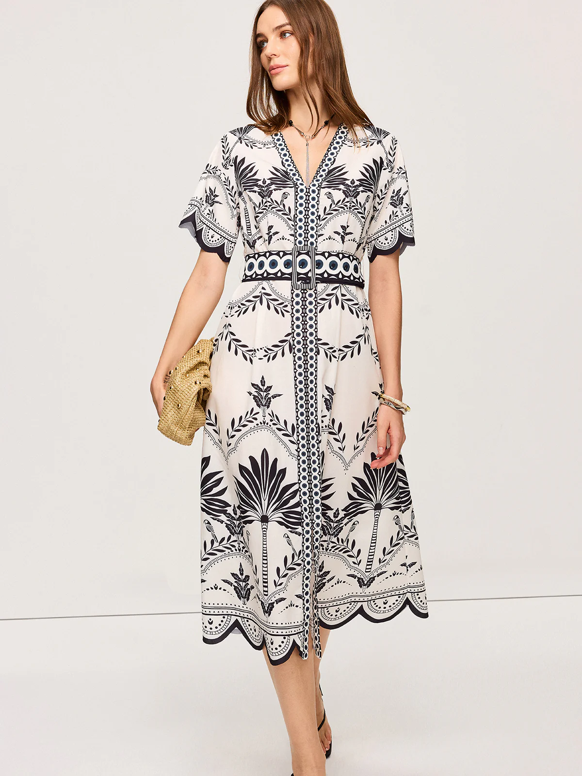 Boho Floral V-Neck Midi Dress - Wholesalesil