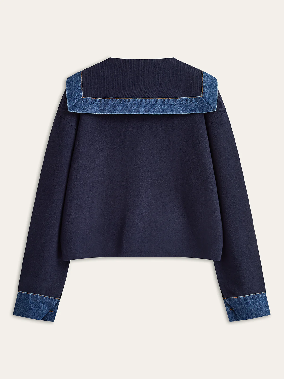 Sailor Collar Denim Trim Knit Outerwear - Wholesalesil