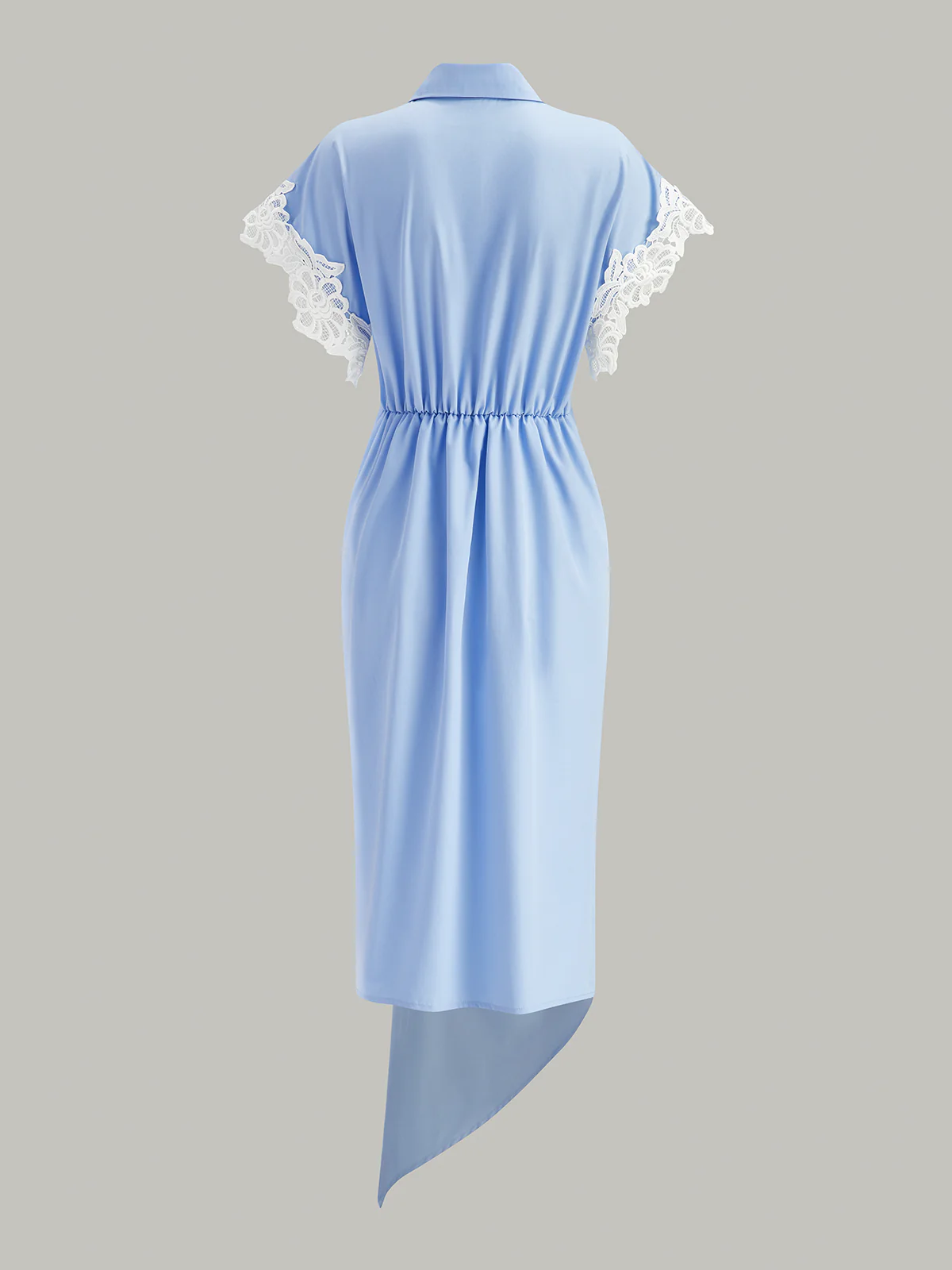 Lace Trim Asymmetric Hem Shirt Dress - Wholesalesil
