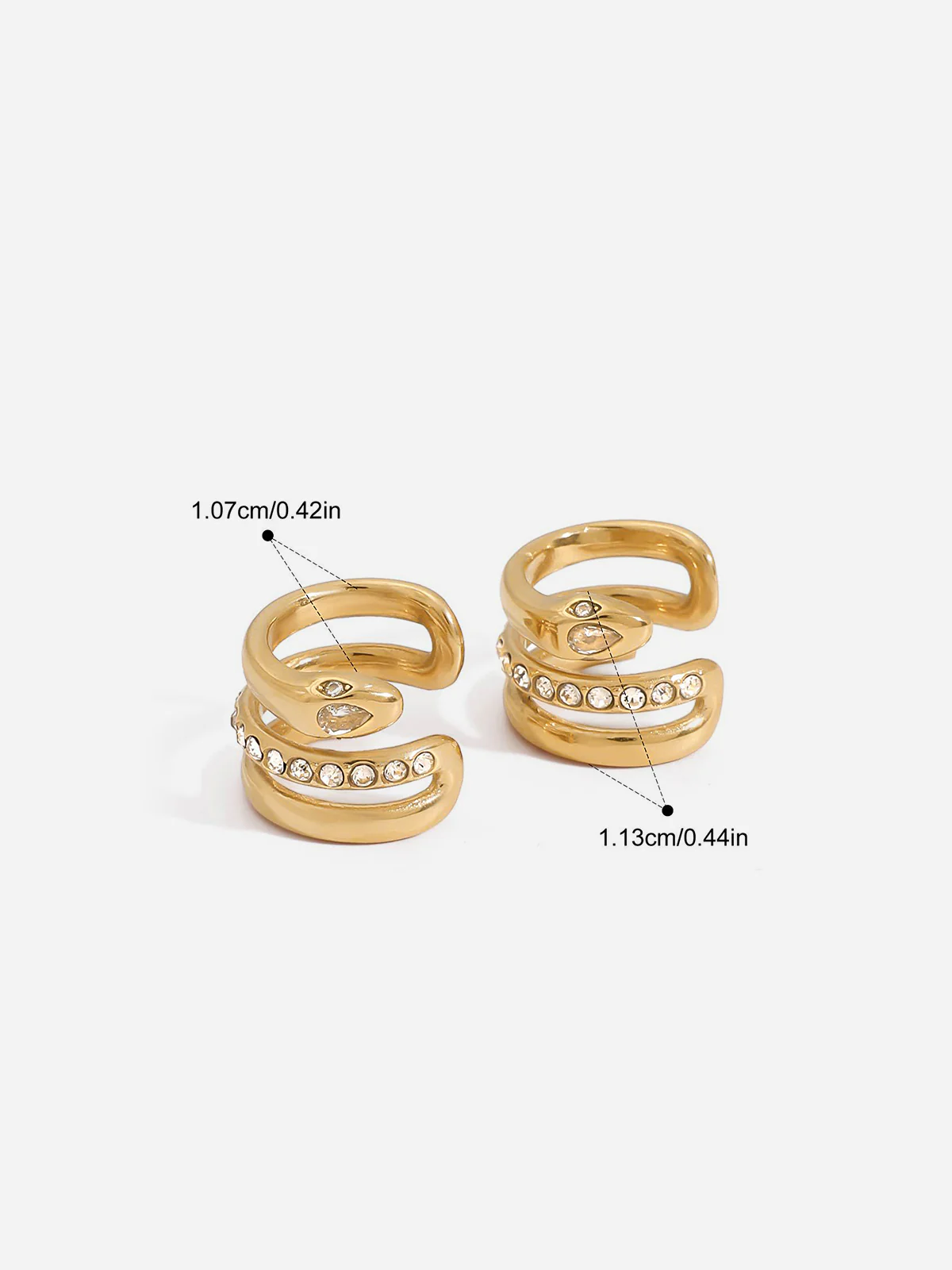 Crystal Detail Snake-Shaped Clip Earrings - Wholesalesil