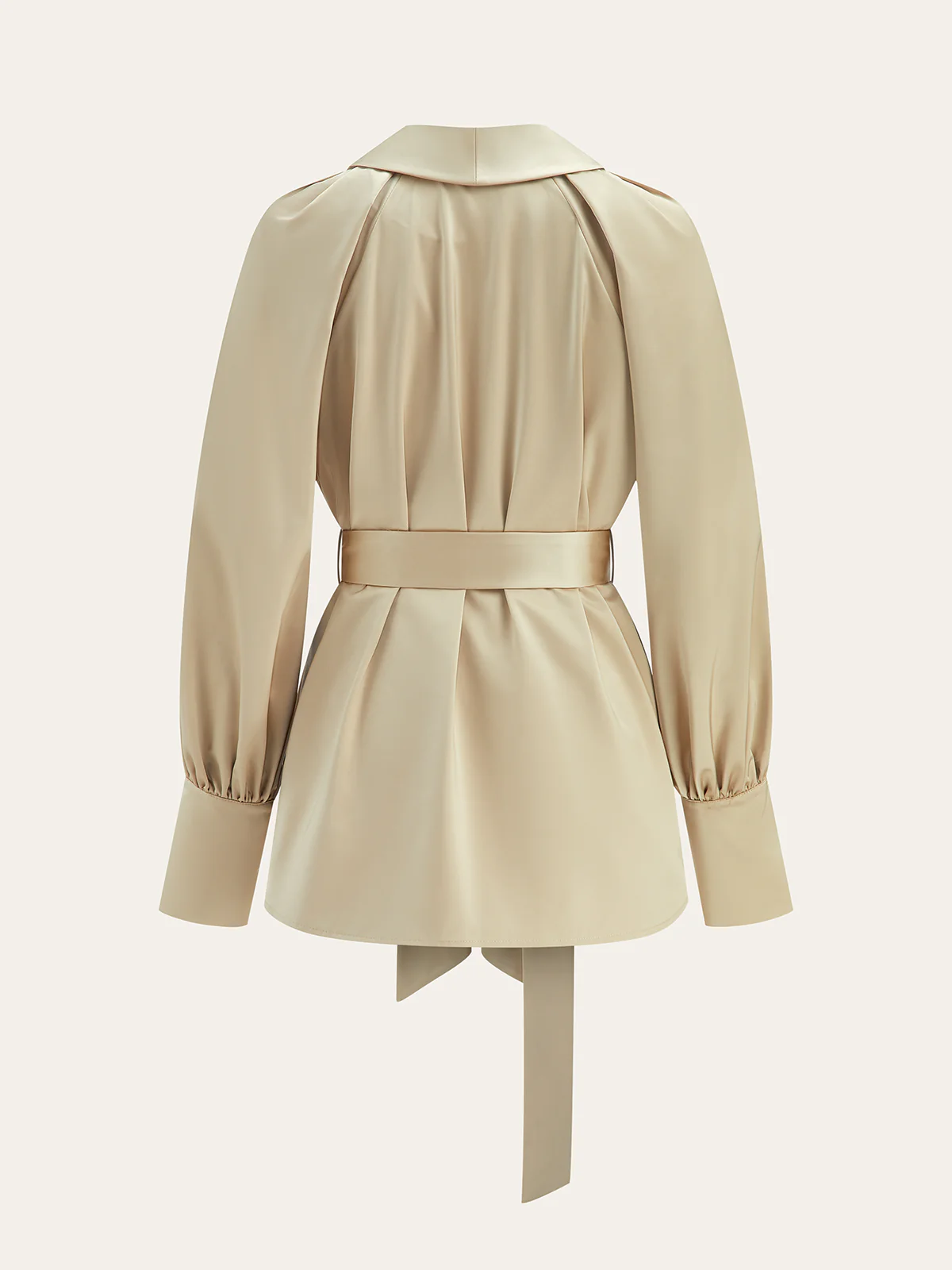 Belted Volume-Sleeve Jacket with Cloth Button - Wholesalesil