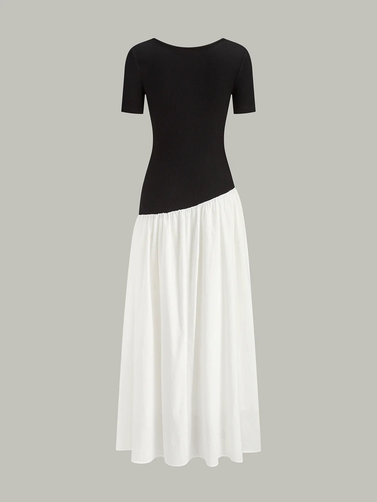 Crew Neck Contrast-Paneled Asymmetric Maxi Dress - Wholesalesil