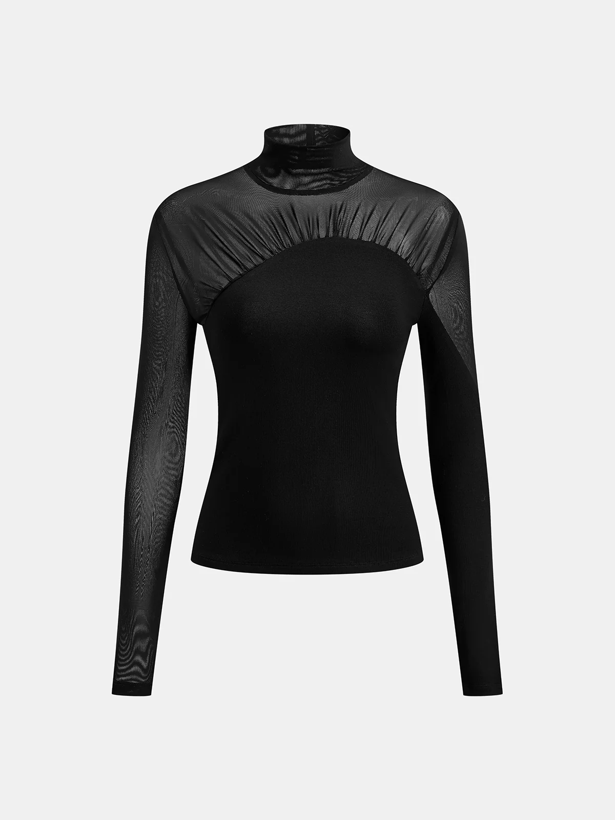 Sheer Mesh Paneled Turtleneck Top - Wholesalesil