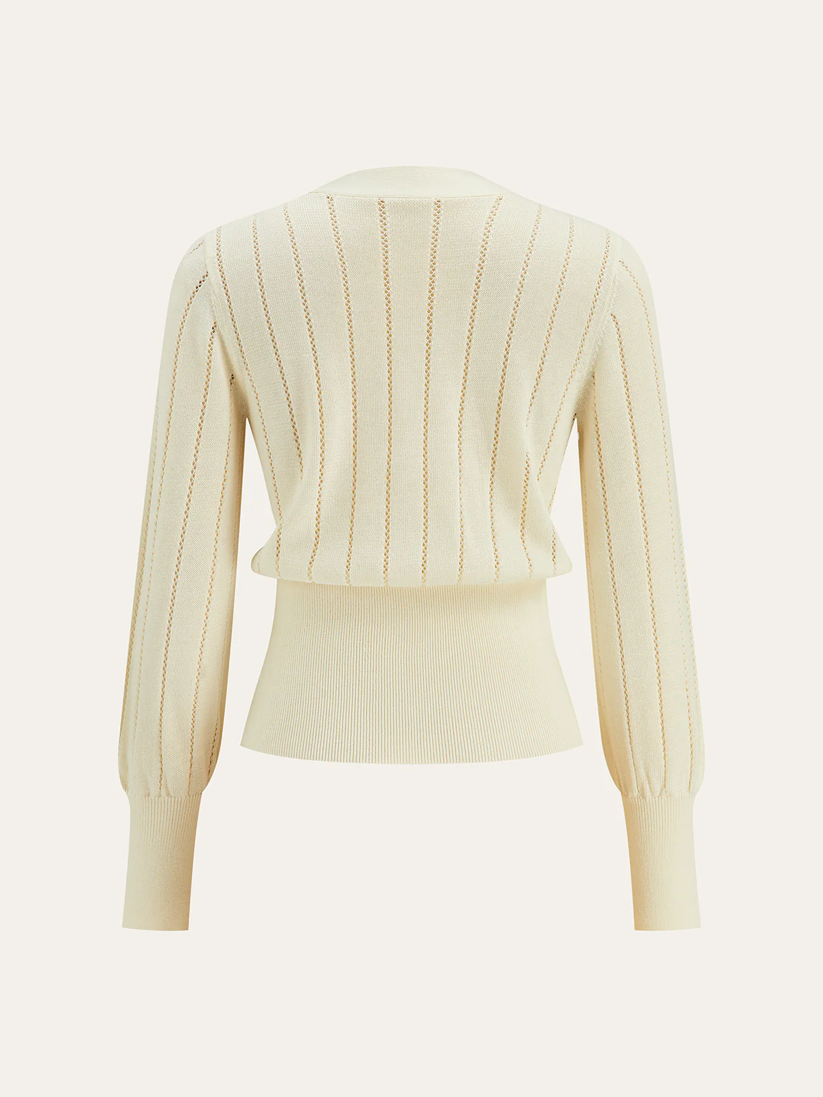 Eyelet-Striped Waist-Cinched Knit Cardigan - Wholesalesil
