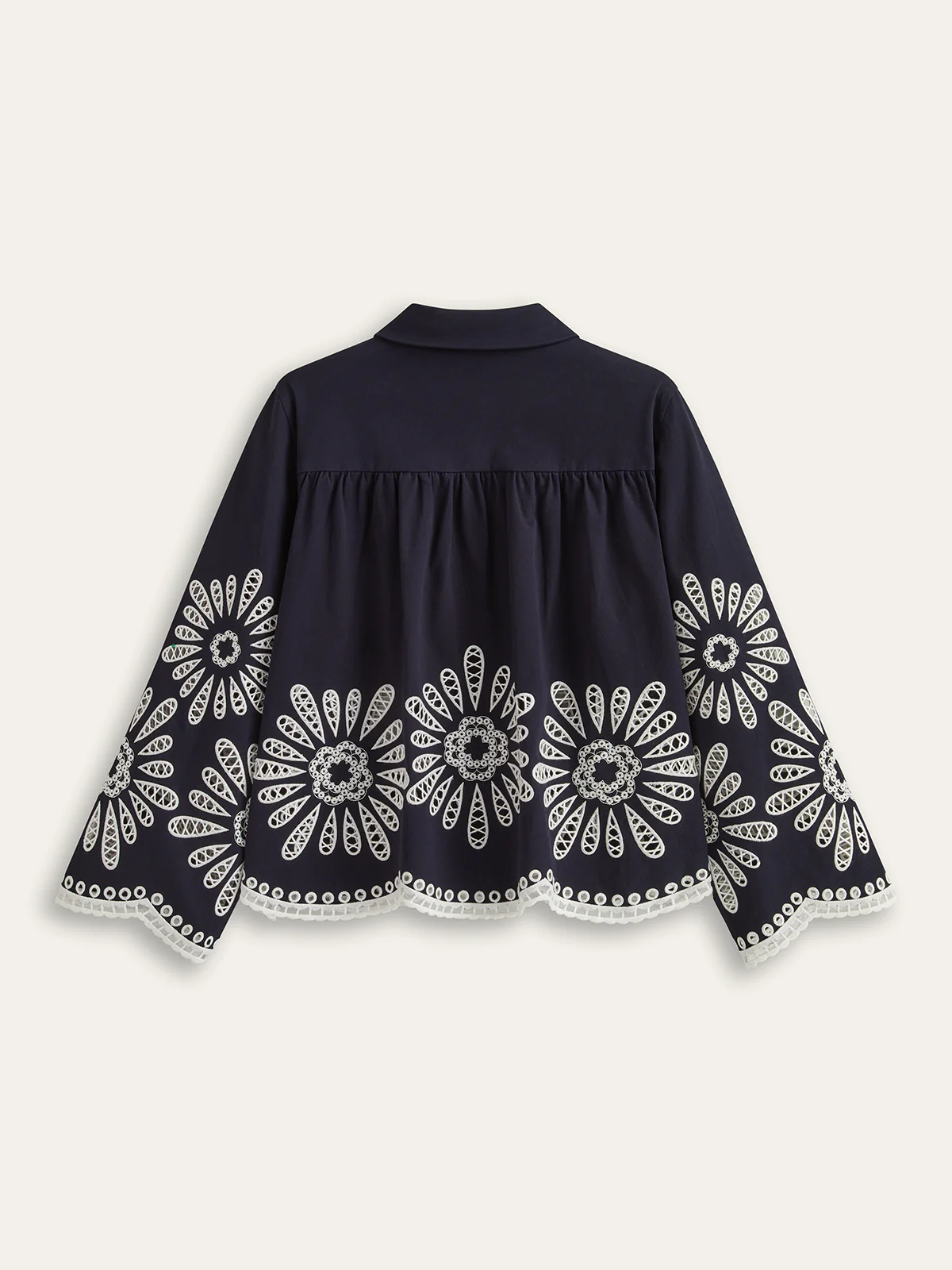 Floral Eyelet Embroidery Cotton Blend Blouse - Wholesalesil