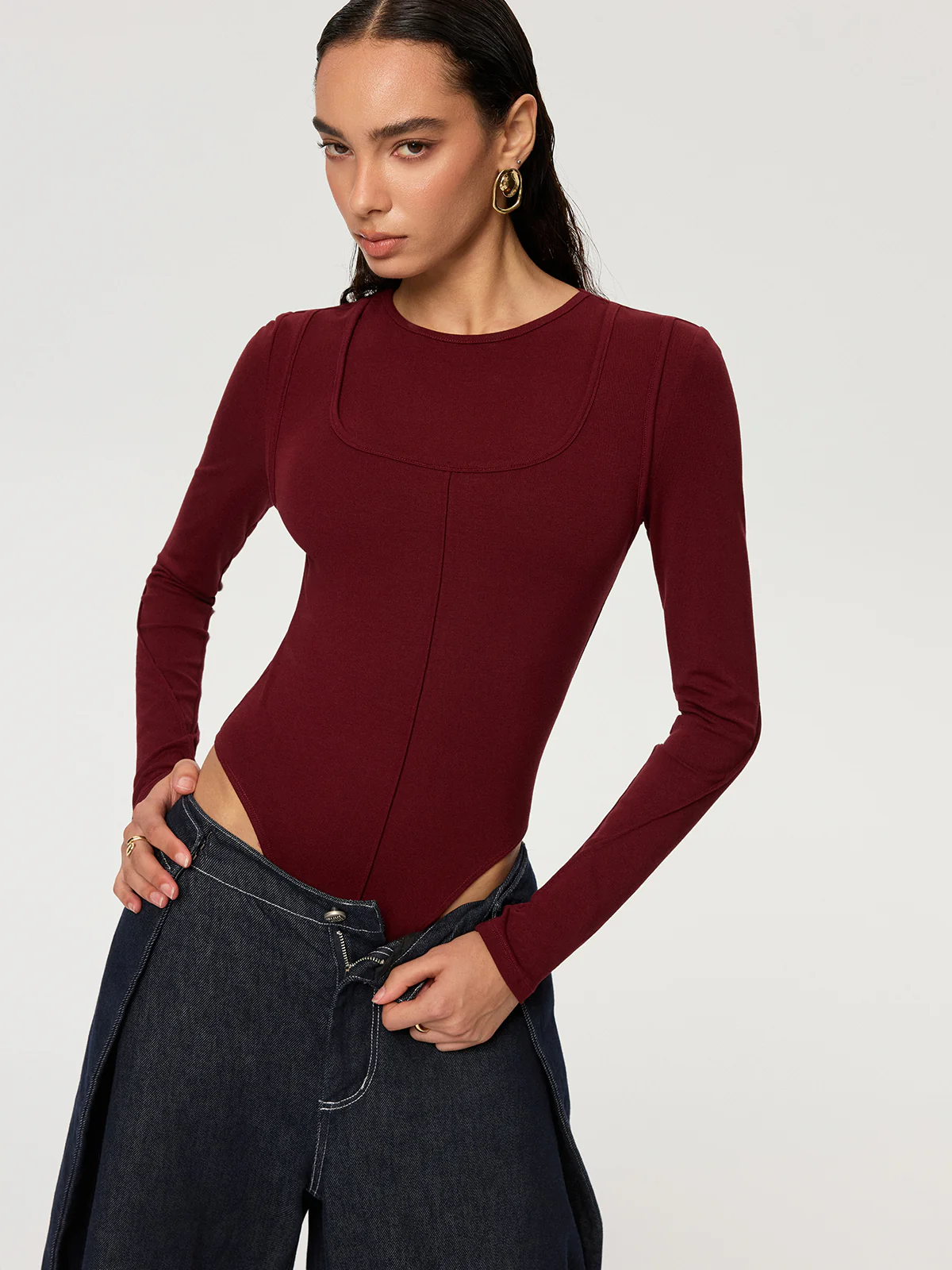 Contour-Seam Long Sleeve Bodysuit - Wholesalesil