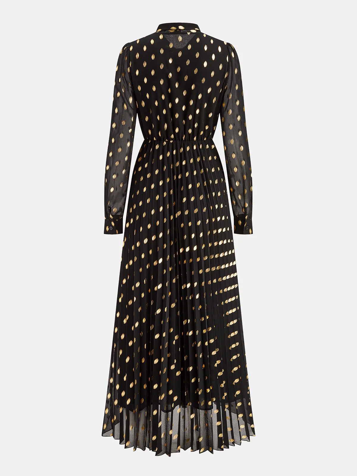 Long Sleeves Foil Spot Print A-Line Maxi Dress - Wholesalesil