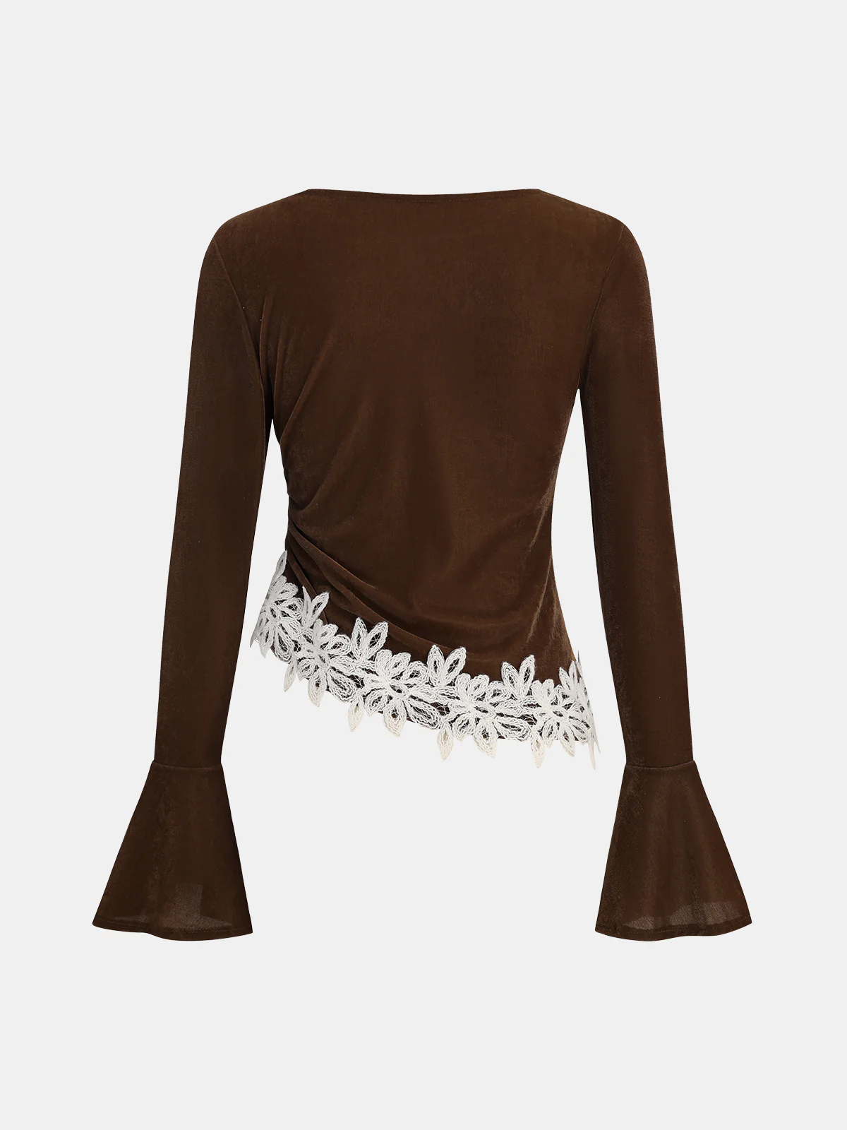 Velvet Bell Sleeve Lace Trim Top - Wholesalesil