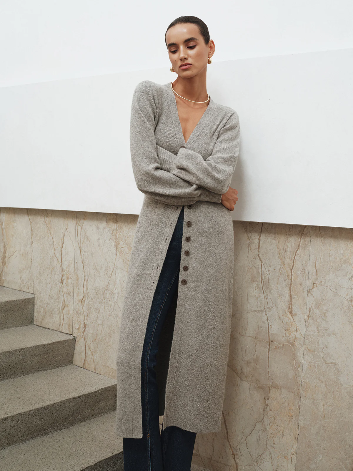 Button-Front Longline Knit Outerwear - Wholesalesil