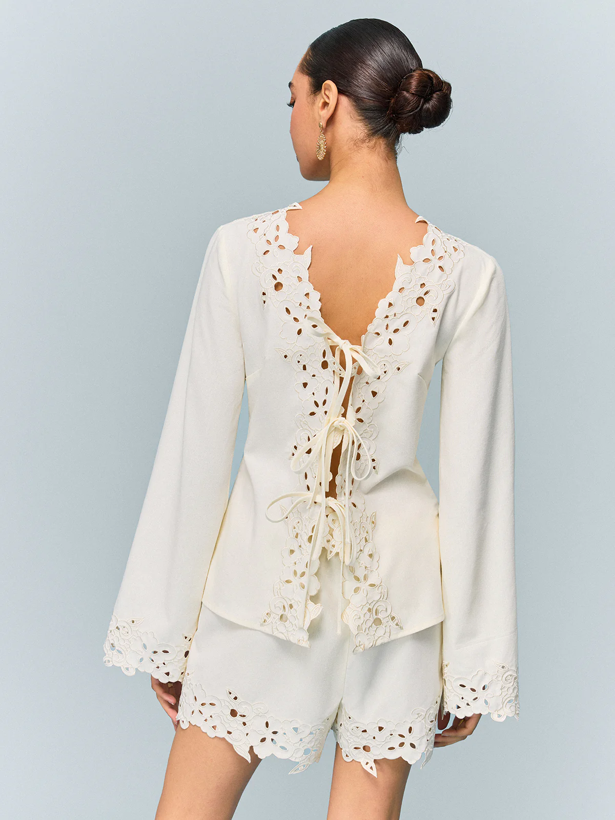 Semi-Sheer Reversible Embroidered-Lace Top - Wholesalesil