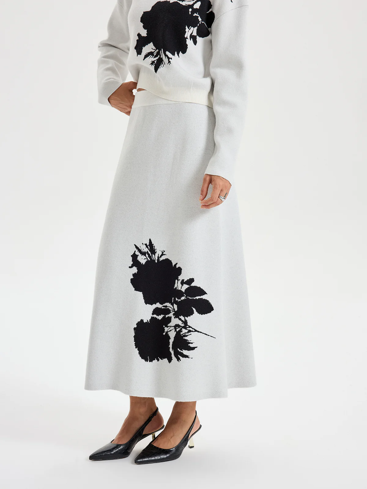 Ink-Wash Painting Pattern Knit Maxi Skirt - Wholesalesil
