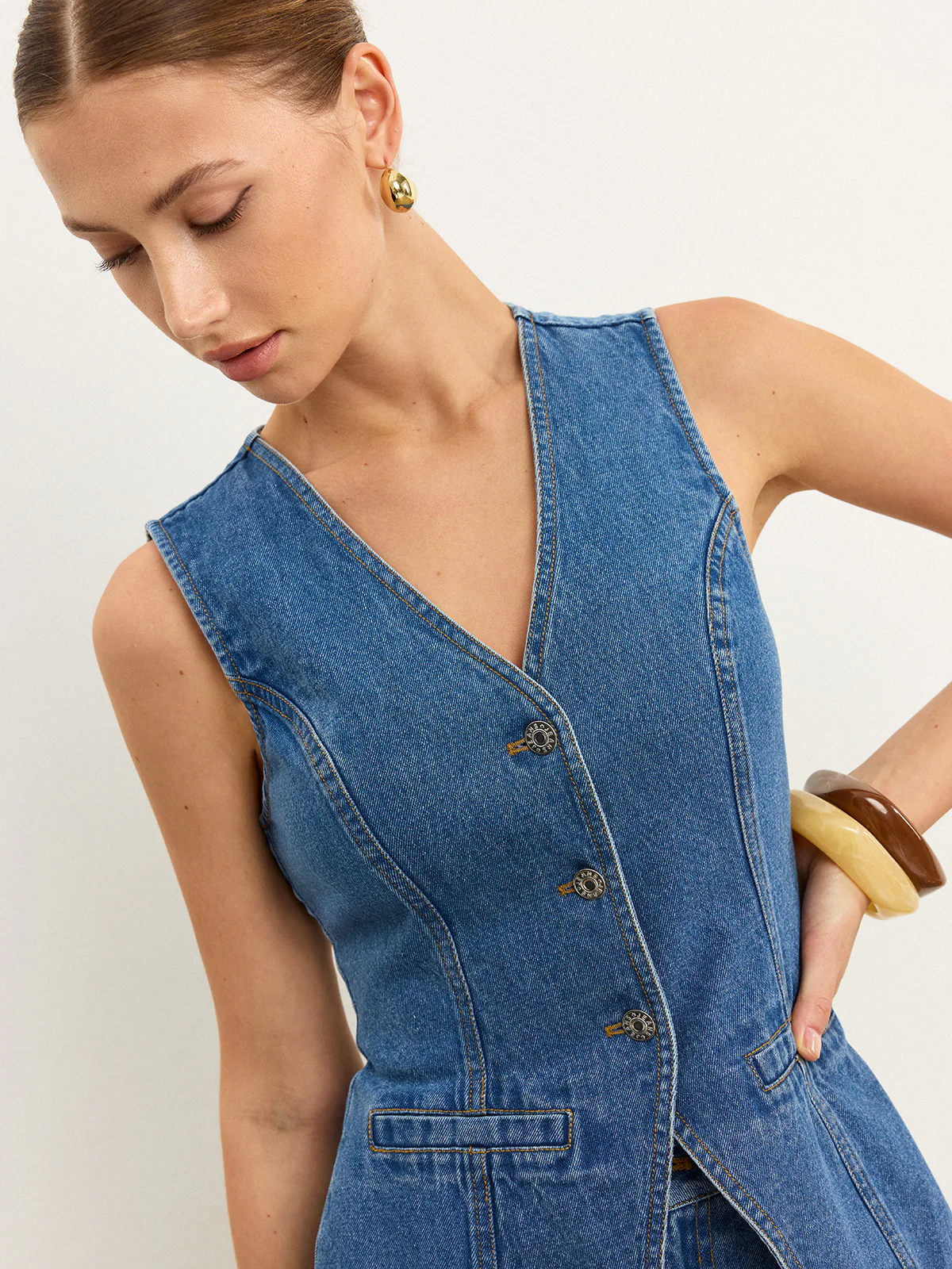 Sleeveless Denim Skirt Set - Wholesalesil
