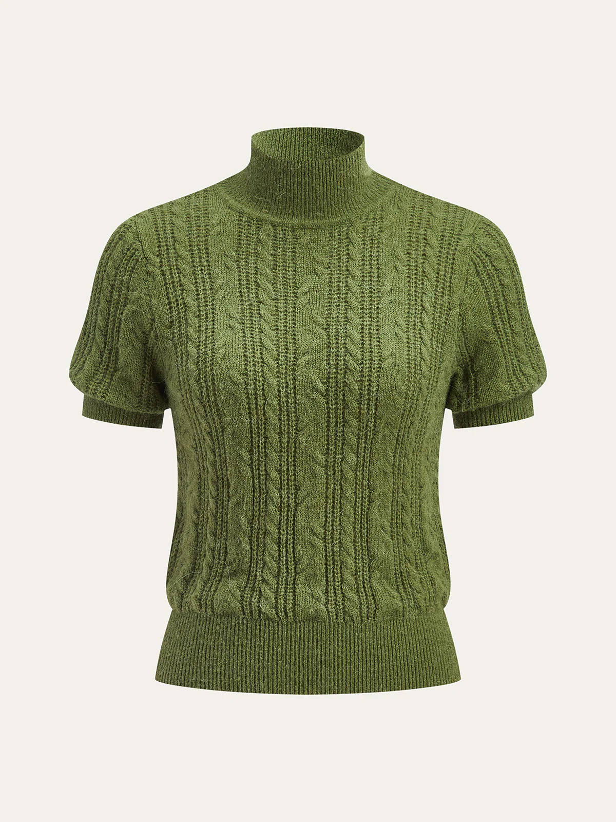 Cable-Knit Mock Neck Short-Sleeve Sweater Top - Wholesalesil