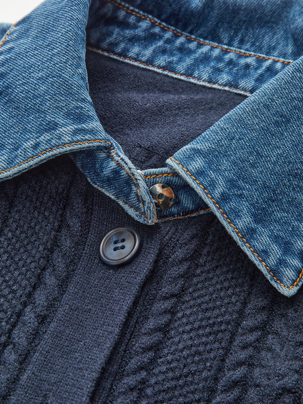Denim Collar Cable Knit Button-Front Peplum Cardigan - Wholesalesil