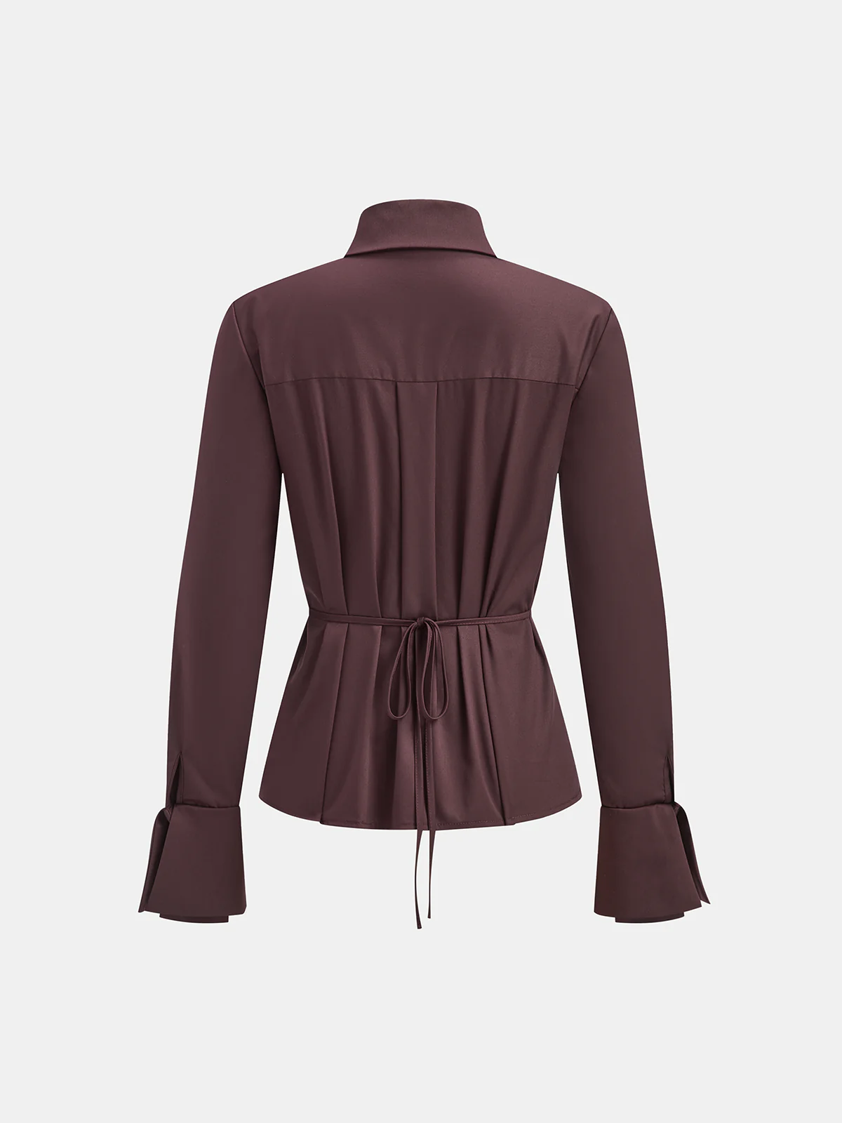 Wrinkle-resistant Flare-Cuff Pleated Tie Waist Shirt - Wholesalesil
